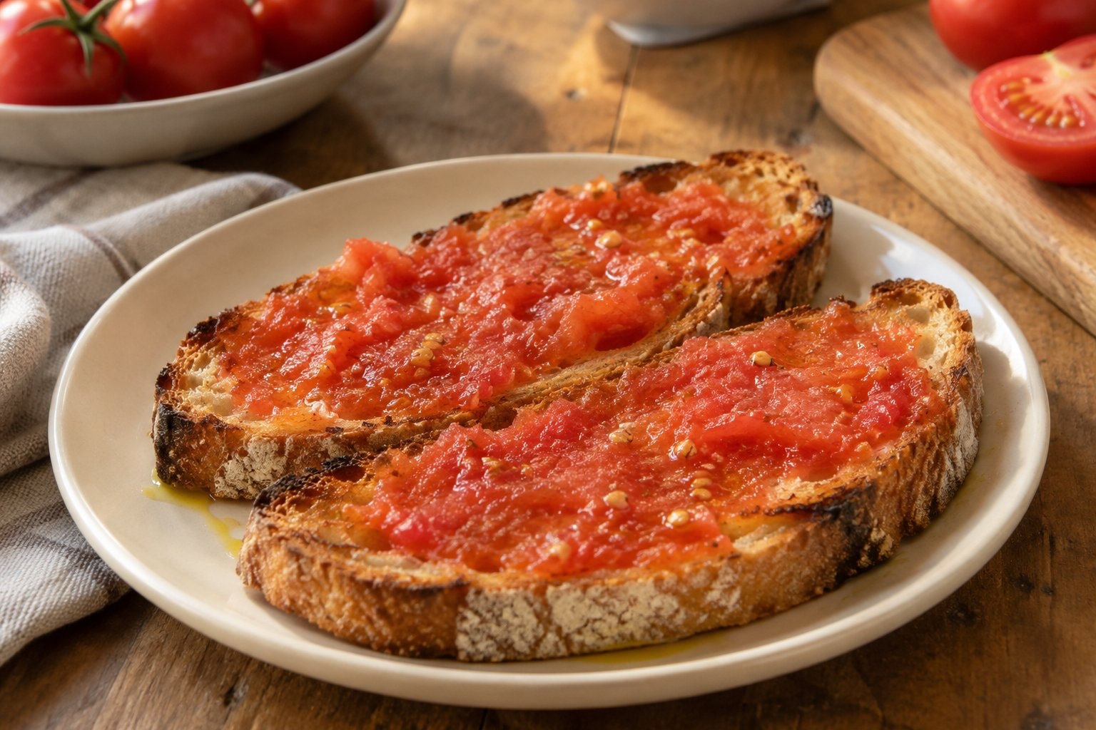 Toasted bread dressed with grated tomato and olive oil